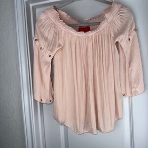 Jennifer Lopez Off Shoulder Blouse Womens 3/4 Sleeve Pink Top Casual